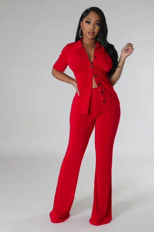26965P-Collar Button SS Top & Pants Set (4PCS) Soft Stretch Leggings