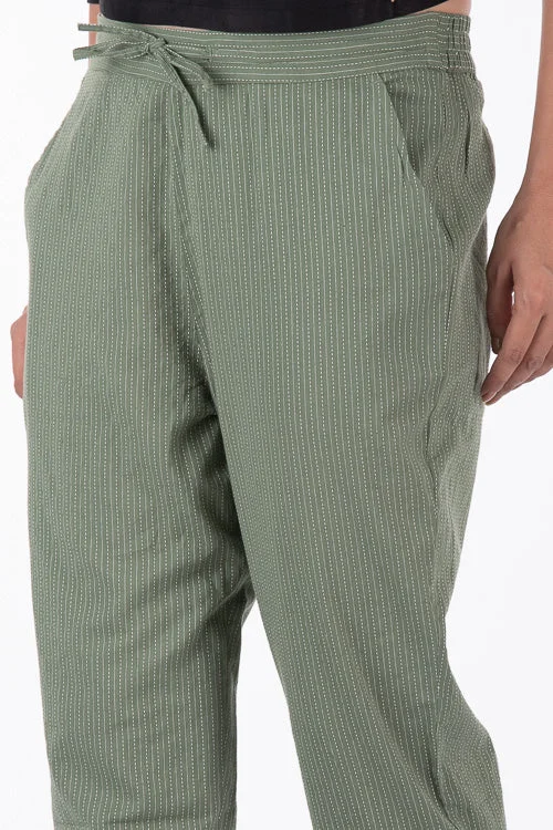 Dharan "Kantha Narrow Pants" Rusty Green Woven Pants Stylish Harem Pants
