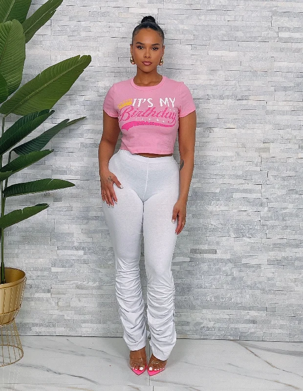 TP3164H-Ruched Bottom Pants Comfortable Fleece Pants