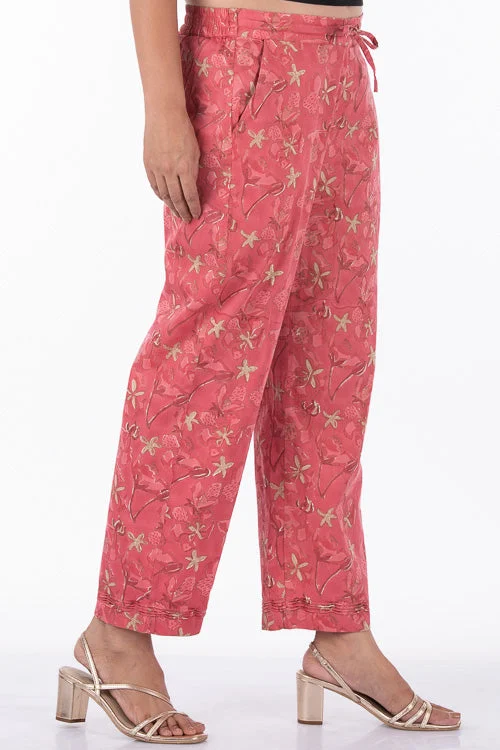 Dharan "Gulista Straight Pant" Coral Block Printed Pants Comfortable Denim Trousers