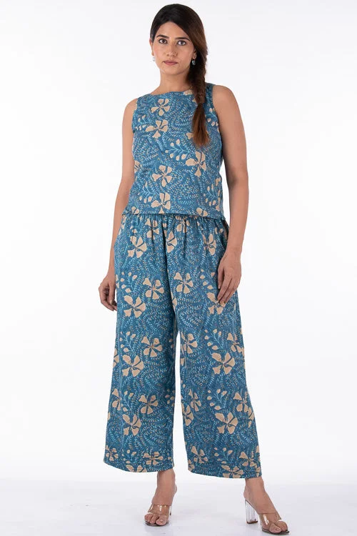 Dharan "Raag Farshi Pants " Blue Block Printed Pants Formal Linen Trousers
