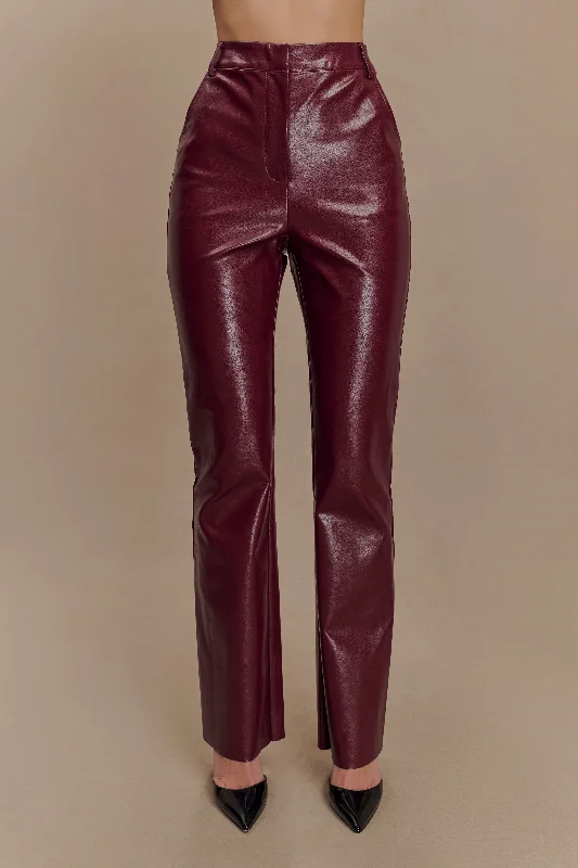 Tyra Straight Leg Faux Leather Pants - Cherry Red Classic Stretch Pants