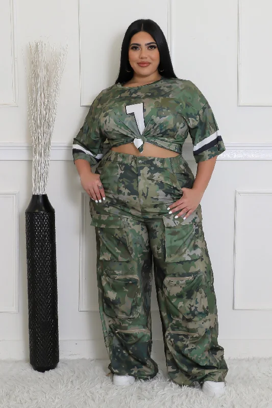 HP1925XP - PRINT CARGO WIDE LEG PANTS (PLUS) Relaxed Lounge Trousers