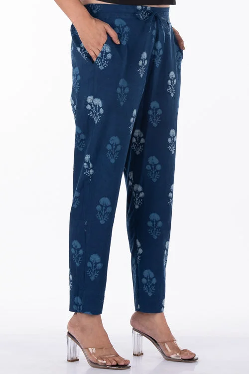 Dharan "Buta Pants" Indigo Block Printed Pants Casual Skinny Fit Pants