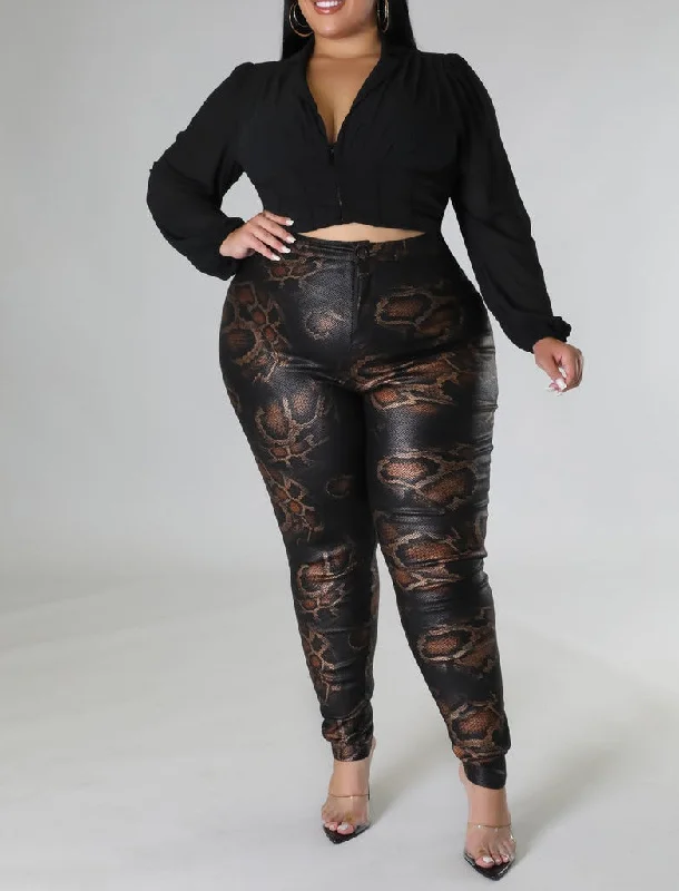 GP4107XP-Snake Print Pants (PLUS) High-Waist Yoga Pants