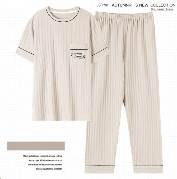 Wjczt Elegant Mens Leisure Sleepwear Big Size Luxury Men Summer Nightwear Short Sleeved Long Pants Pijama Knitted Cotton Pajamas Set Soft Stretch Trousers Wjczt Elegant Mens Leisure Sleepwear Big Size Luxury Men Summer Nightwear Short Sleeved Long Pants Pijama Knitted Cotton Pajamas Set Soft Stretch Trousers