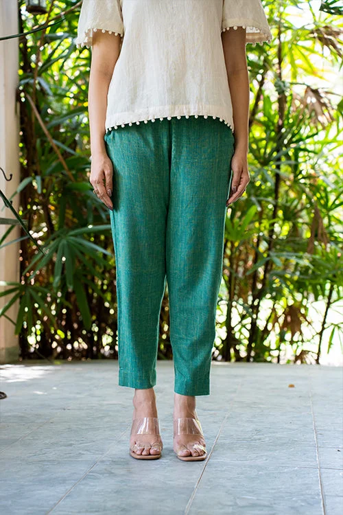 Moralfibre Forest Green Ankle Pants Comfortable Denim Pants