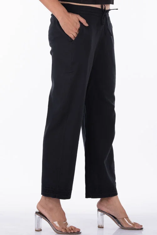 Dharan "Sheena Pants" Black  Textured Straight Pants Slim Fit Casual Pants
