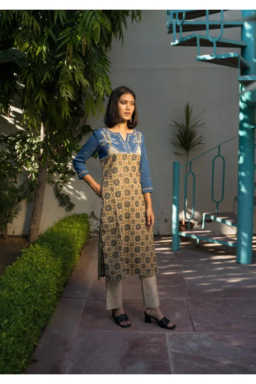 Urmul'Mayurika Ajrakh Hand embroidered Handloom Cotton Kurti.(2pc- kurta and pant set ) Casual Sweatpants Style Urmul'Mayurika Ajrakh Hand embroidered Handloom Cotton Kurti.(2pc- kurta and pant set ) Casual Sweatpants Style