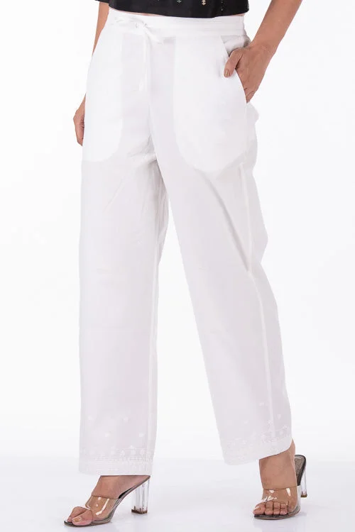 Dharan "Dori Pants" White Embroidered Straight Pants Classic Cropped Pants