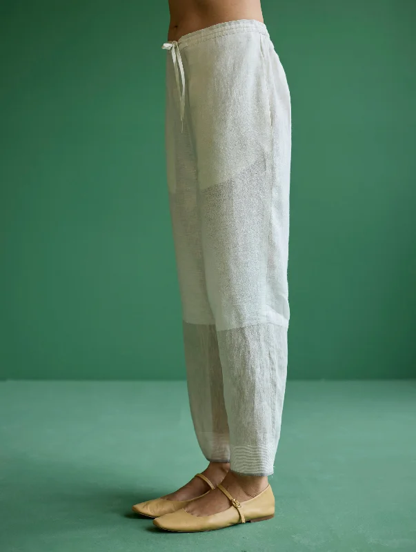 June Metallic Linen Pant - Ivory Elegant High-Waist Pants