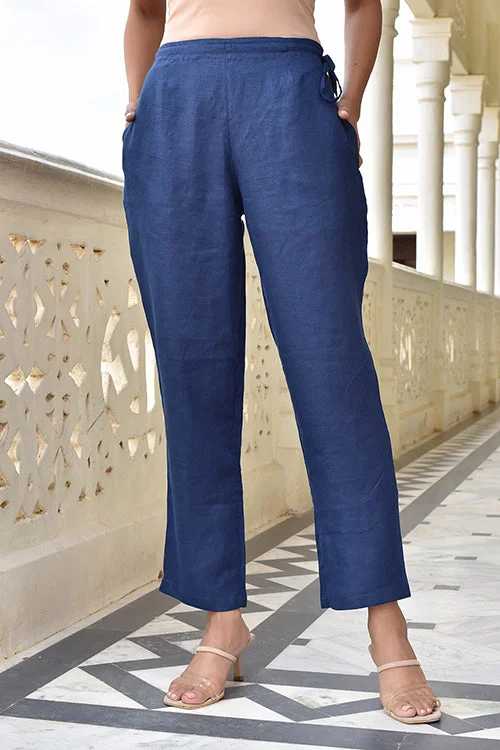 Okhai 'Crusade' Pure Linen Navy Pants Chic Capri Pants