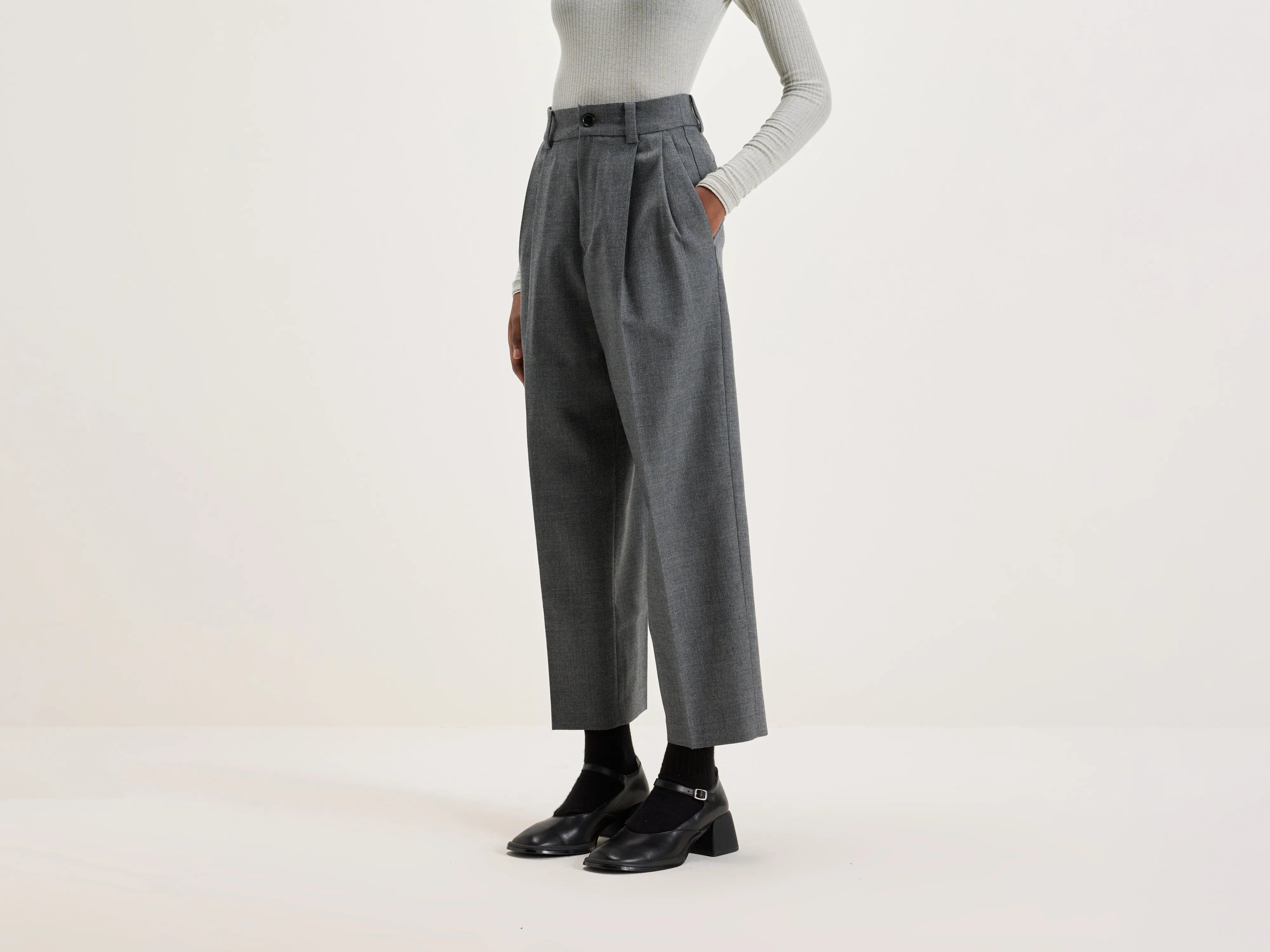 Port Straight Wool Pants  (242 / W / GREY) Formal Slim Pants