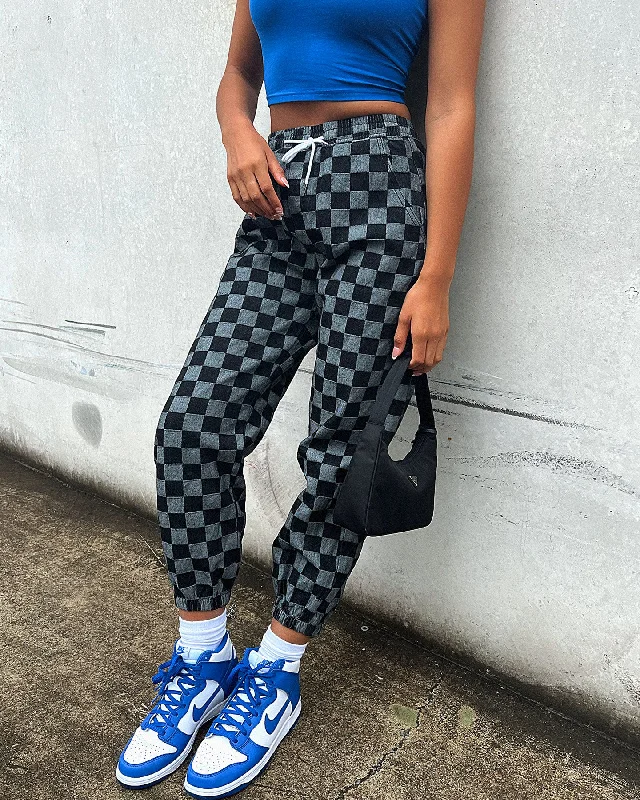 XXIII Ashe Checkered Pants Black Trendy Wide-Leg Pants