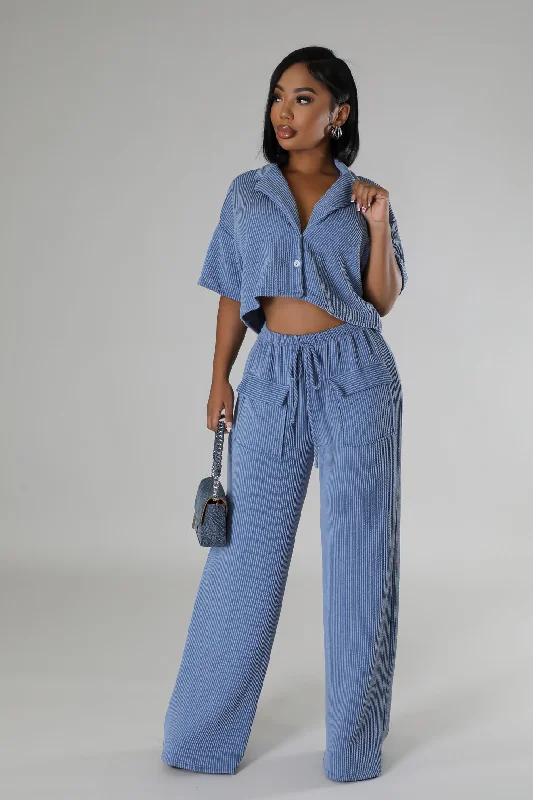WTP30044P-Ribbed Button Top & Pants Set Comfortable Jogger Trousers