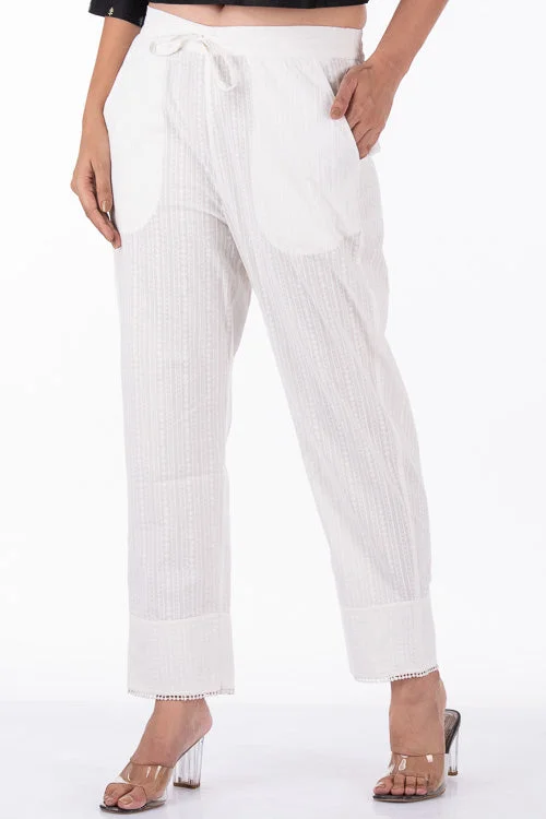 Dharan "Khari Straight Pants" White Block Printed Pants Stylish Slim Trousers