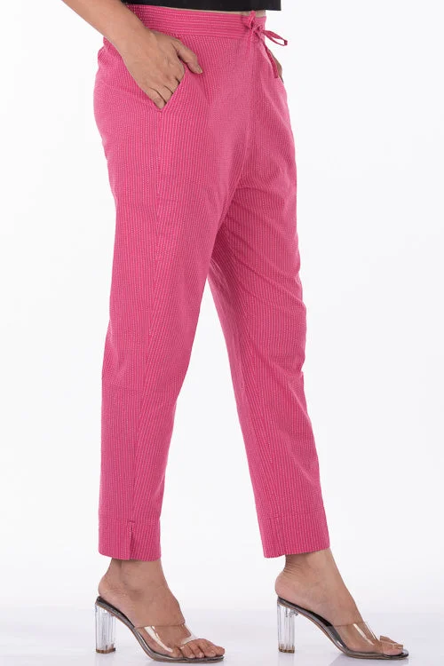 Dharan "Kantha Narrow Pants" Pink Woven Pants Warm Wool Trousers