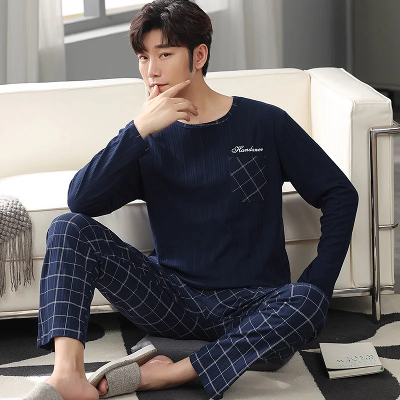 Wjczt Autumn Winter Men Pajamas Set Cotton Print Sleepwear Night Suit Casual Long Sleeve Plaid Pants Pyjamas Plus Size Homewear 4XL Slim-Fit Leggings Wjczt Autumn Winter Men Pajamas Set Cotton Print Sleepwear Night Suit Casual Long Sleeve Plaid Pants Pyjamas Plus Size Homewear 4XL Slim-Fit Leggings