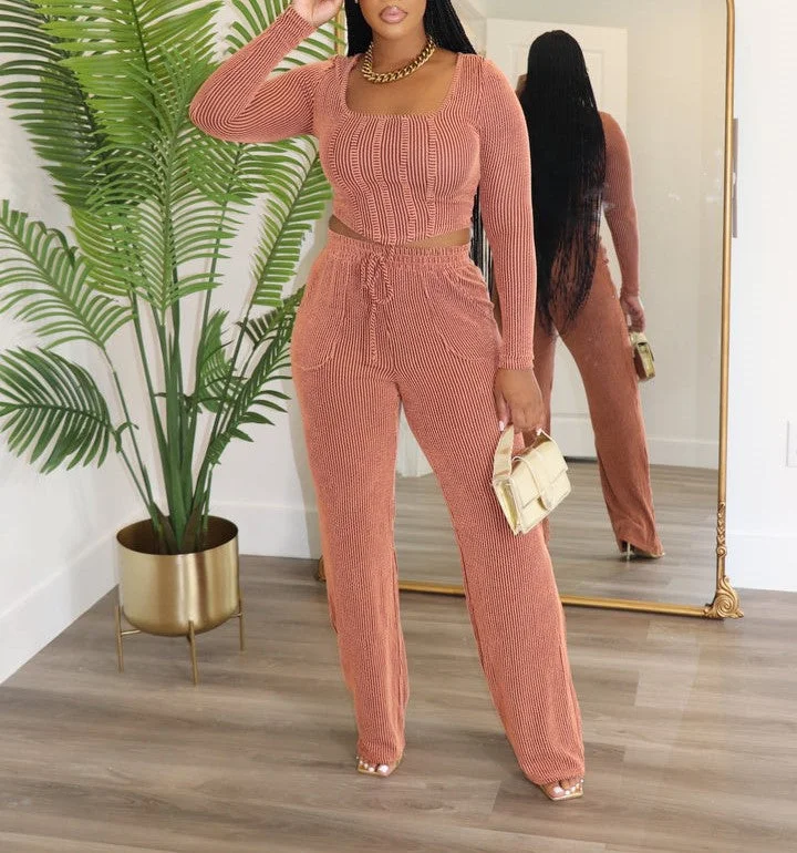 ST3900P-Rib LS Top & Pants Set Relaxed Fit Trousers