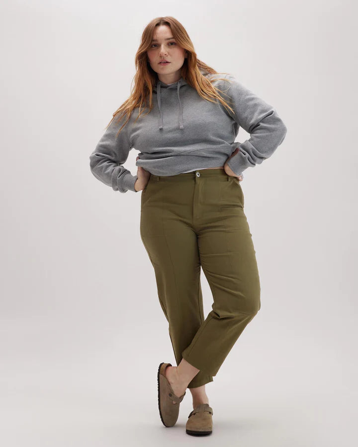 Archer Twill Pant - Olive Army Trendy High-Waist Trousers