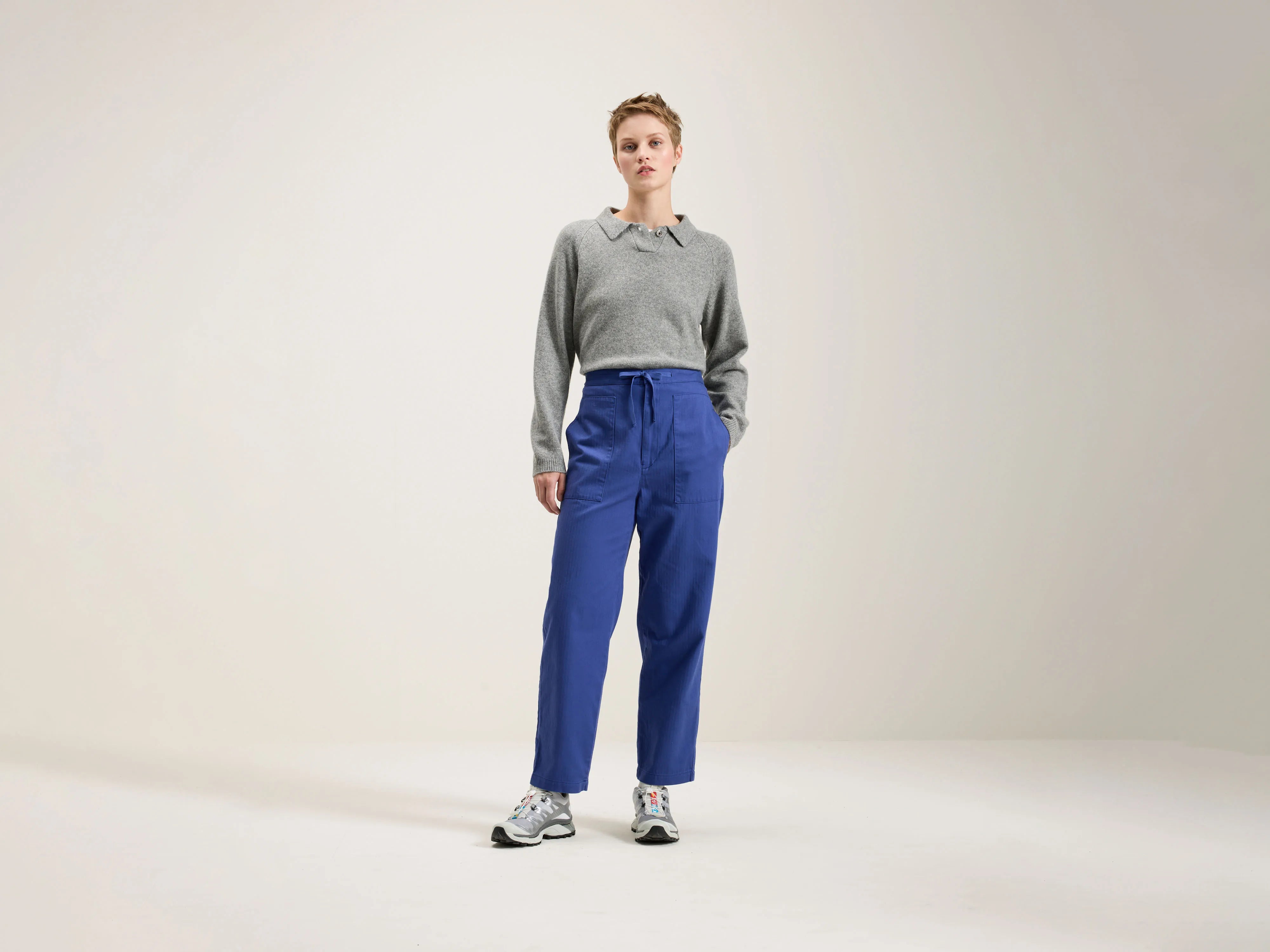 Herringbone Tapered Pants (242 / W / BLUE) Comfy Zip-Up Pants