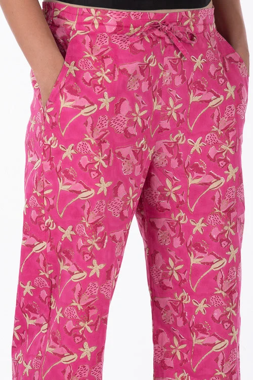 Dharan "Gulista Straight Pant" Pink Block Printed Straight Pants Trendy Printed Leggings