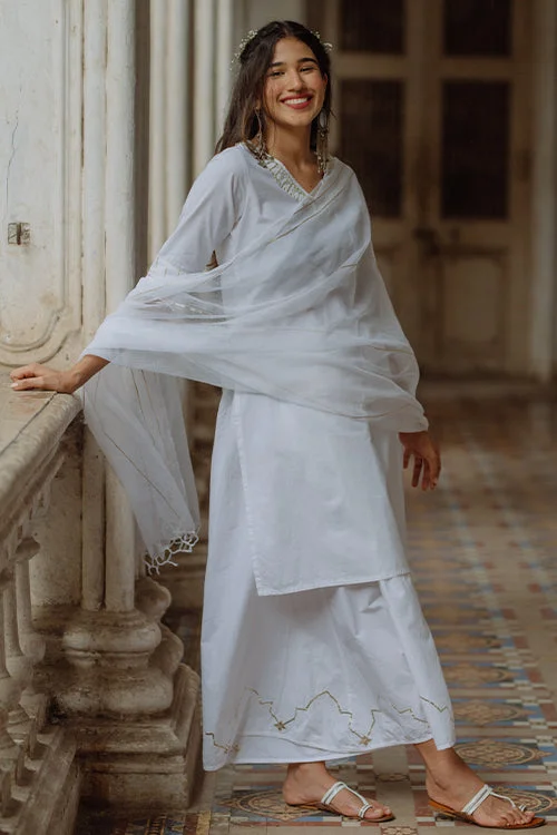 Okhai 'Starry Eyes' Gota Patti Kurta Pant Dupatta Set Modern Bootcut Pants