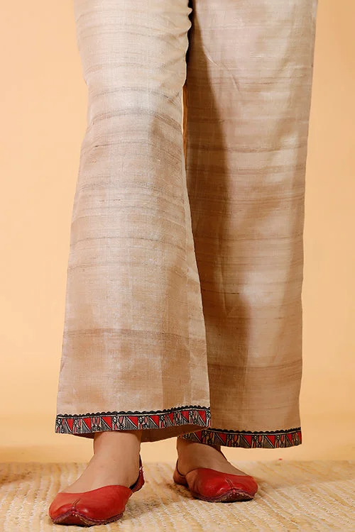 Gubbaro Handpainted Madhubani 'Surmai & The Lotus' Tussar Silk Pant Casual Sweatpants Style