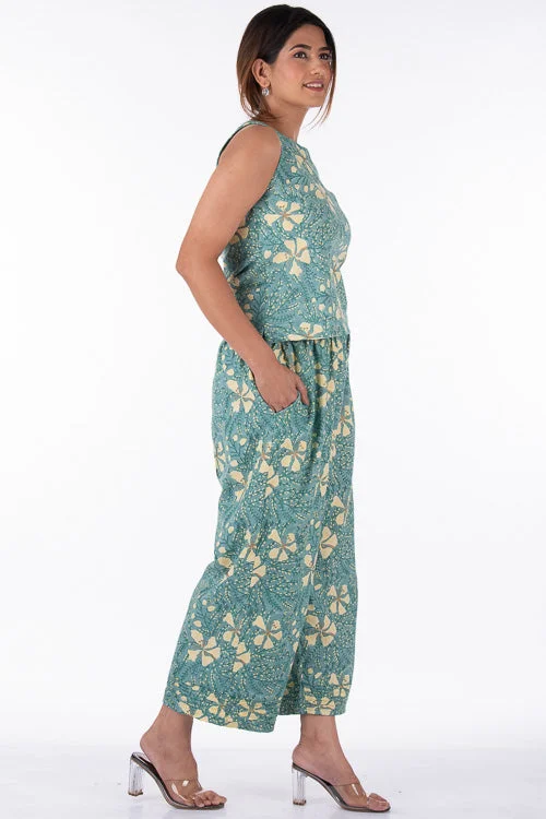 Dharan "Raag Farshi Pants " Green Block Printed Pants Chic Checkered Pants
