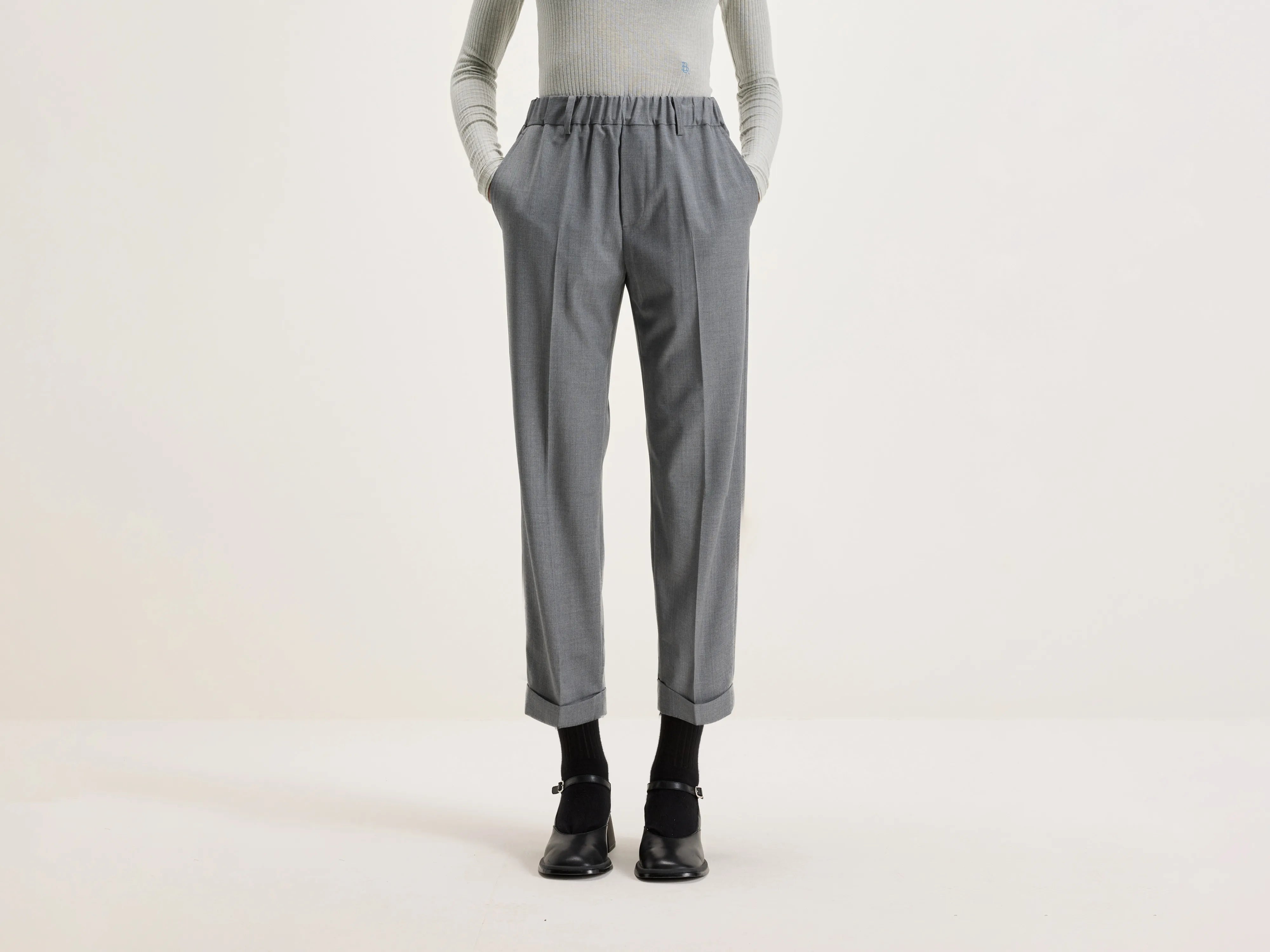 Robin Wool Pants  (242 / W / GREY) High-Waist Trousers