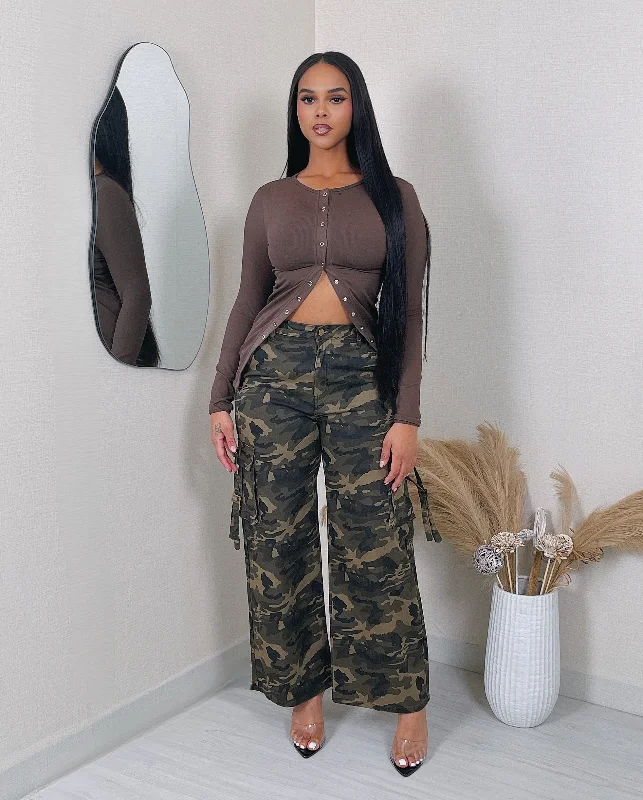 RJH20697P-Strap Detail Cargo Pants Comfy Athletic Pants