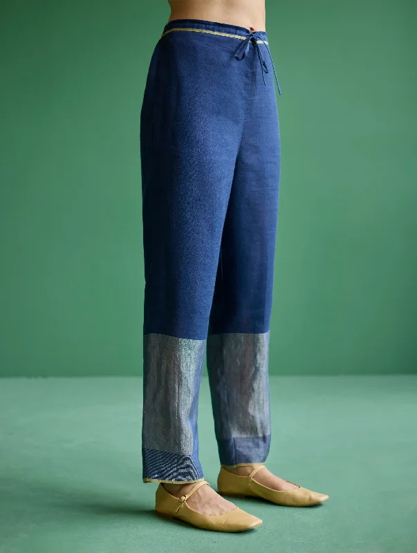 June Metallic Linen Pant - Navy Soft Stretch Trousers