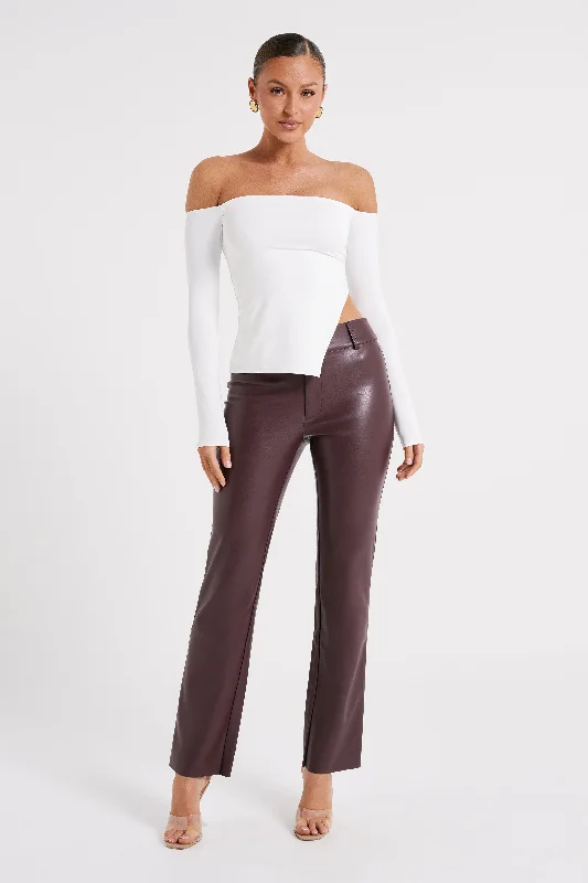 Laurette Faux Leather Straight Leg Pant - Dark Chocolate Slim-Fit Khaki Pants