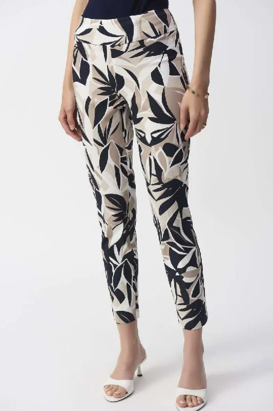 Millennium Tropical Print Slim Fit Pants in Vanilla Multi 251001 by Joseph Ribkoff Comfortable Denim Trousers