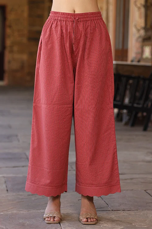 Dharan Scallop Cotton Coral Pants Stylish Elastic Waist Pants