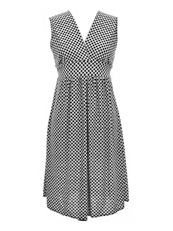 White & Black Lightweight Sleeveless V-Neck Polka Dot Dress Size Small