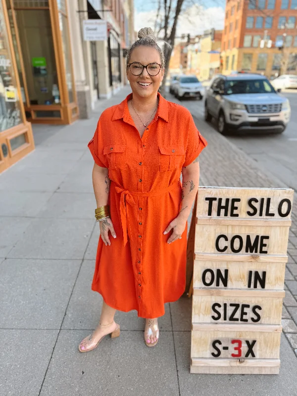 Tomato Button Down and Belted Dress-Final Sale