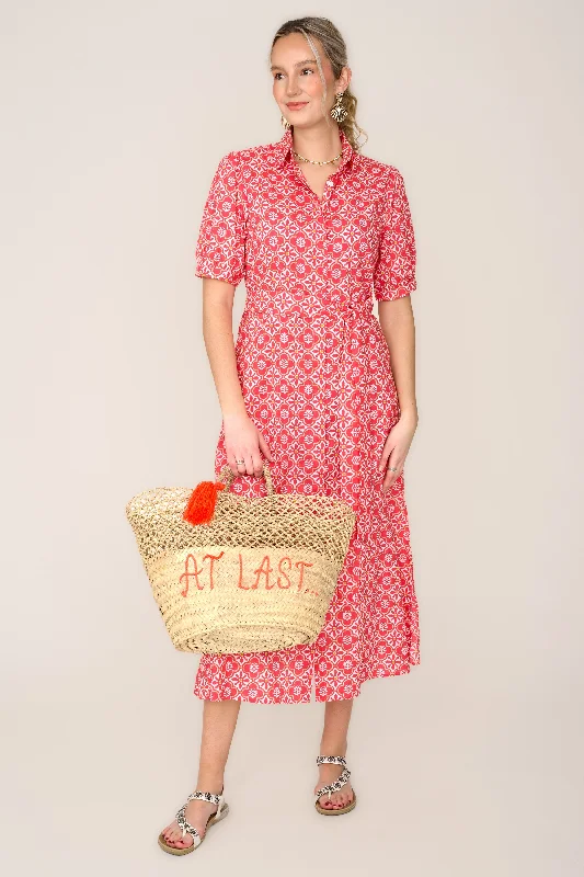 *PRE-ORDER - Coming Soon* Cotton Maddie Dress in Coral & White Flower