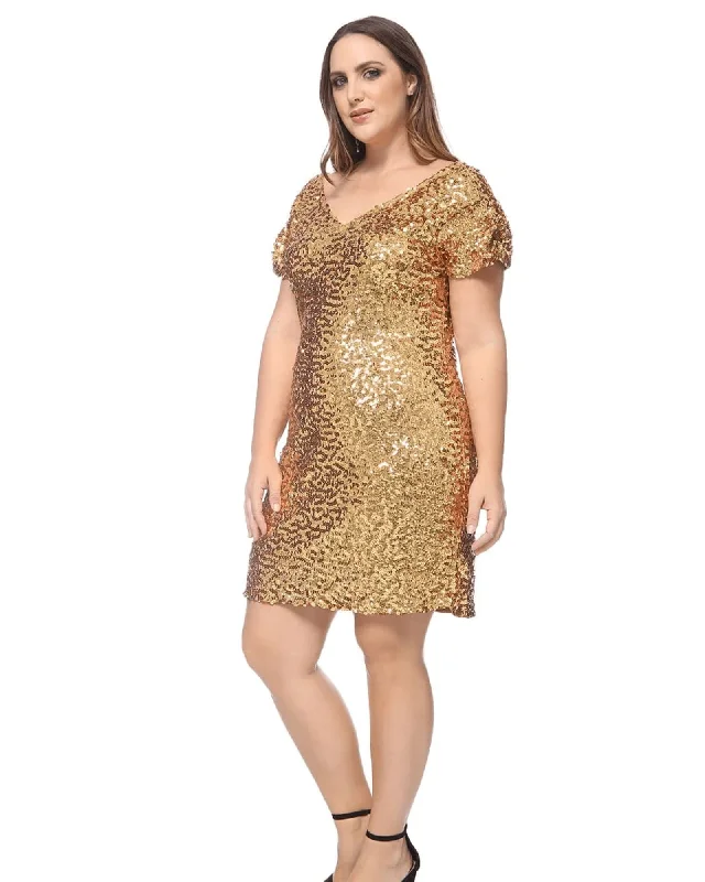 Sequin Ruched Sleeve Cocktail Dress | Gold