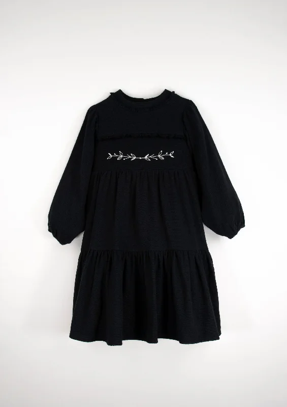 Popelin Black Embroidered Yoke Dress