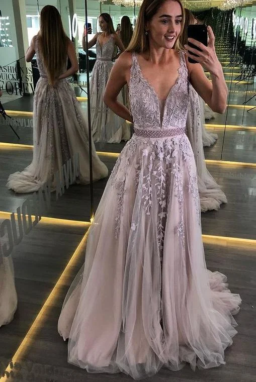 V-neck Tulle Long Prom Dresses with Appliques and Beading,Winter Formal Dresses,DS3682 V-neck Tulle Long Prom Dresses with Appliques and Beading,Winter Formal Dresses,DS3682