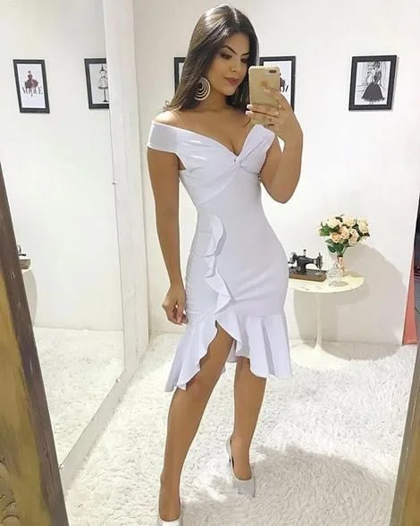 Off The Shoulder White Homecoming Dresses  cg2919