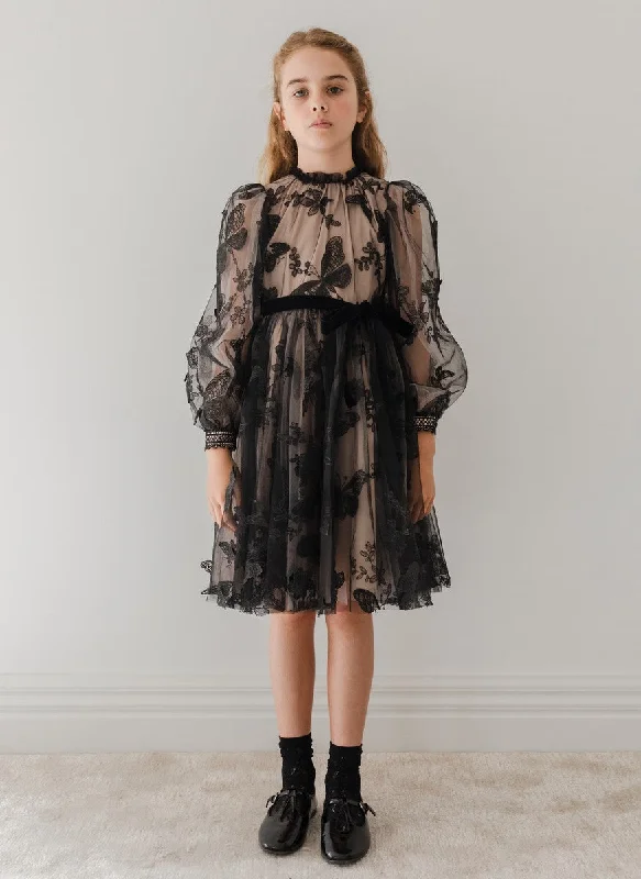Petite Amalie Black/Nude Butterfly Tulle Dress