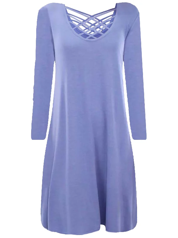 Relaxed Fit Jersey Knit Crisscross Neckline Swing Dress