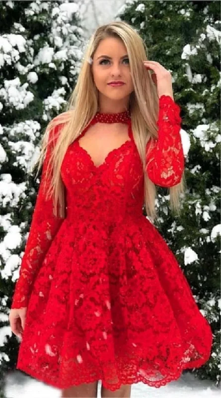 vintage red lace short homecoming dresses, long sleeve knee length homecoming dress for teens, long sleeve homecoming dress cg436 vintage red lace short homecoming dresses, long sleeve knee length homecoming dress for teens, long sleeve homecoming dress cg436