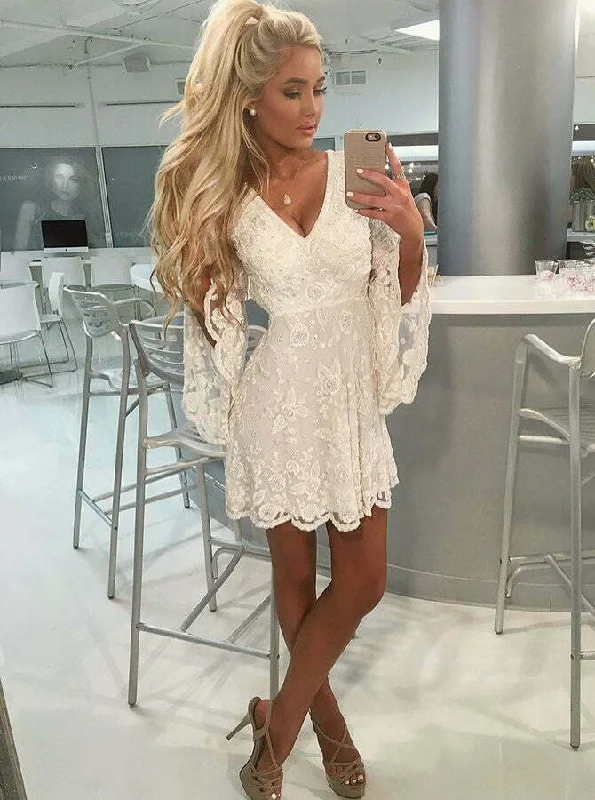 Sheath Off-the-Shoulder Bell Sleeves Short White Lace Homecoming Cocktail Dress ,cute homecoming dress cg383 Sheath Off-the-Shoulder Bell Sleeves Short White Lace Homecoming Cocktail Dress ,cute homecoming dress cg383