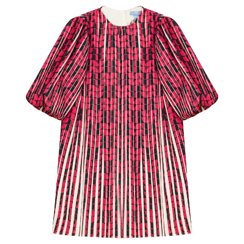 Pompomme Black/Fuchsia Printed Pleated Dress