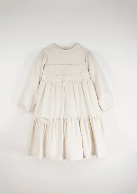 Popelin Off White Embroidered Yoke Dress