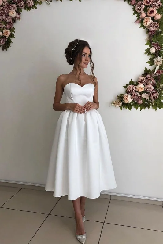 Simple Satin Summer Wedding Gown Sweetheart Beach Bridal Dresses Knee Length Prom Dresses,DS4264 Simple Satin Summer Wedding Gown Sweetheart Beach Bridal Dresses Knee Length Prom Dresses,DS4264