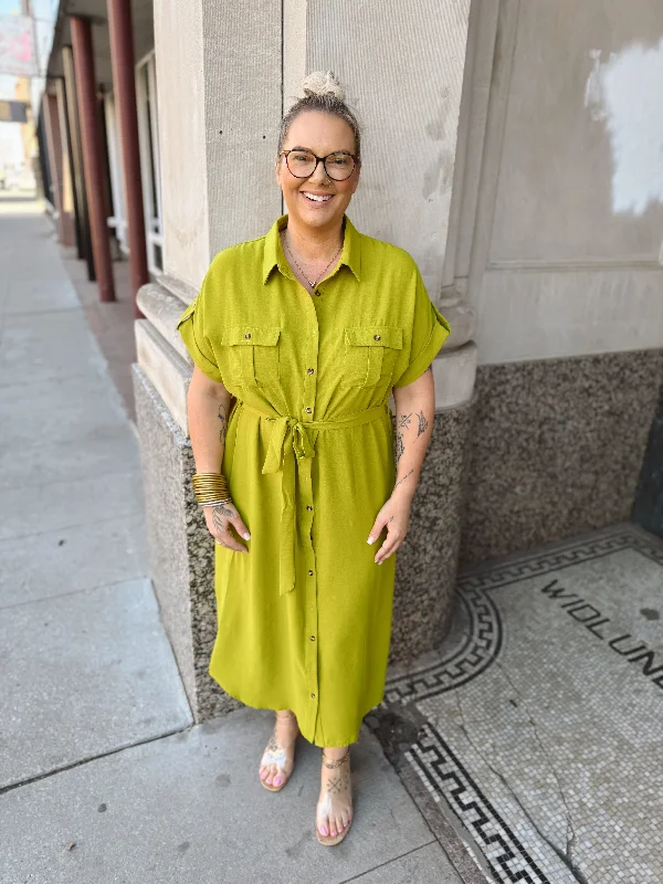Chartreuse Button Down and Belted Dress-Final Sale Online Only